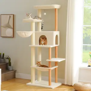 73" Large Cat Tree Tower with Padded Perch, Hammock, Scratching Post and Scratching Post for Indoor Large Adult Cats