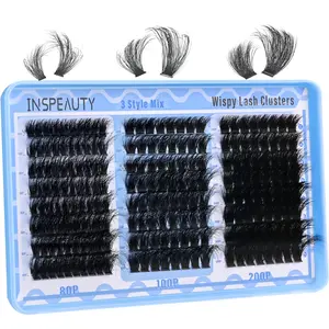 Lash Clusters 80D+100D+200D Thick Cluster Eyelash Extensions 12-20MM Wispy Eyelash Clusters 208 Pcs Volume Eyelash Extensions Individual Lashes Cluster DIY at Home by INSPEAUTY