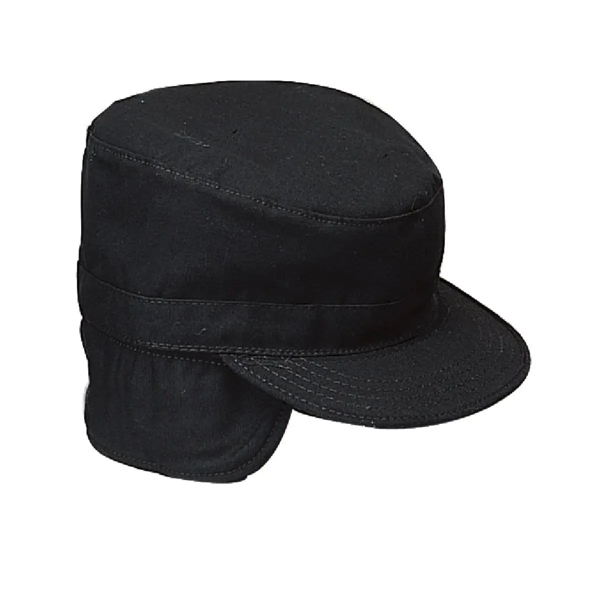 GI Style Ranger Cap W/ Ear Flaps - Black BDU Hat with Front Visor & Soft Fur Ear Flaps - Machine Washable Tactical Hat Made in USA