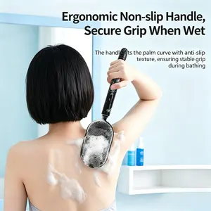 Viral Silicone Long‑Handle Bath Brush, Extendable Double‑Sided Shower Scrubber, Back Exfoliating & Massaging Brush, Gentle Dead Skin Remover, Household Ergonomic Self‑Care Shower Accessory