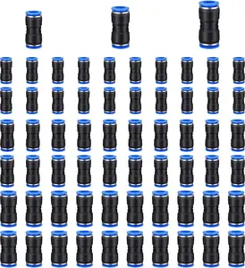 60 Pcs Straight Push Connectors Quick Release Pneumatic Connectors Air Line Quick Connect Fittings Kit for 6/8/10 Mm Tube OD, 2 Way Cooyeah