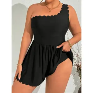 Women's Plus Size Fashion Elegant Solid Color Nightclub Style Slimming Backless One-Piece Swimsuit, Plain Pattern, Slim-Fitting, Swimdress Swimsuits