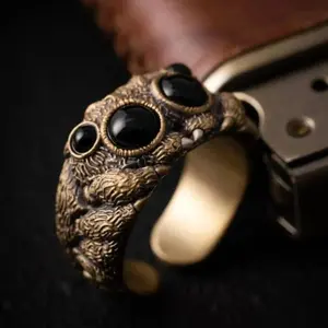 Black Agate Jumping Spider Ring Personalized Electroplated Copper Animal Open Rings Adjustable Opening Fashion Statement Ring