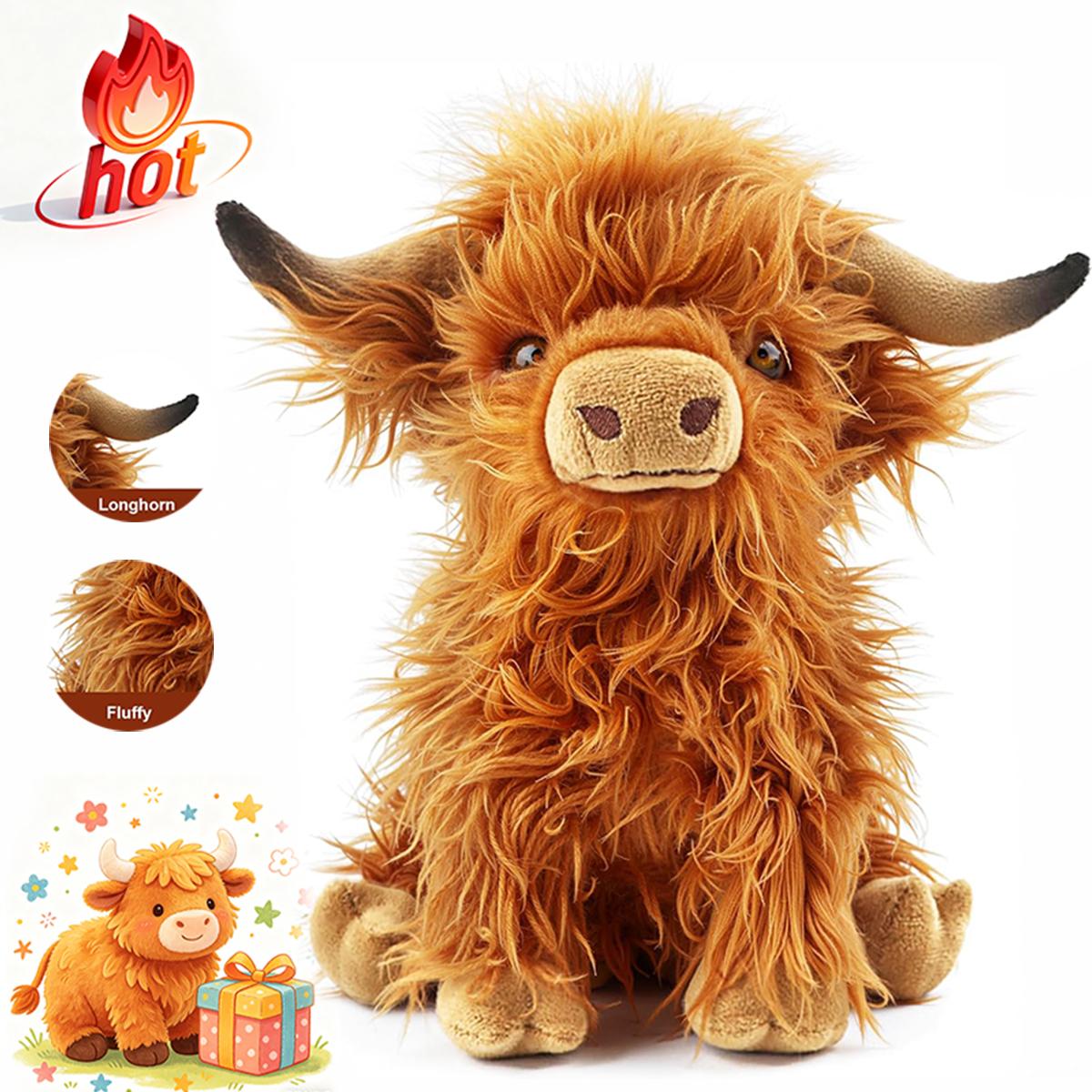 Highland Cows Stuffed Animals, Cute Fluffy Cow Plush Figure Toys Realistic Highland Cattle Plush Decor for Kids Highland Cows Stuffed Animals, Cute Fluffy Cow Plush Figure Toys Realistic Highland Cattle Plush Decor for Kids