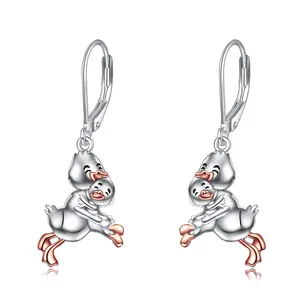Duck Earrings Sterling Silver Mother Daughter Duck Dangle Earrings