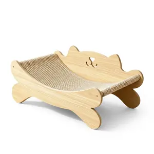 Solid Wood Sisal 2-in-1 Cat Lounge Scratcher, Cat Nail Grinding Toy, Wear-resistant & No Debris to Protect Your Sofa. Elevated breathable moisture-proof all-season cat bed, sturdy for large cats, easy clean integrated pet rest and play toy