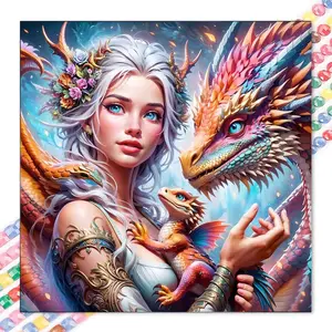 1pcs 5D DIY diamond painting kit, 5D diamond art set, dragon and flower. Full round diamond DIY diamond painting kit, mosaic, with Diamond Art Tools, DIY artistic home decoration, suitable for Halloween and Christmas.