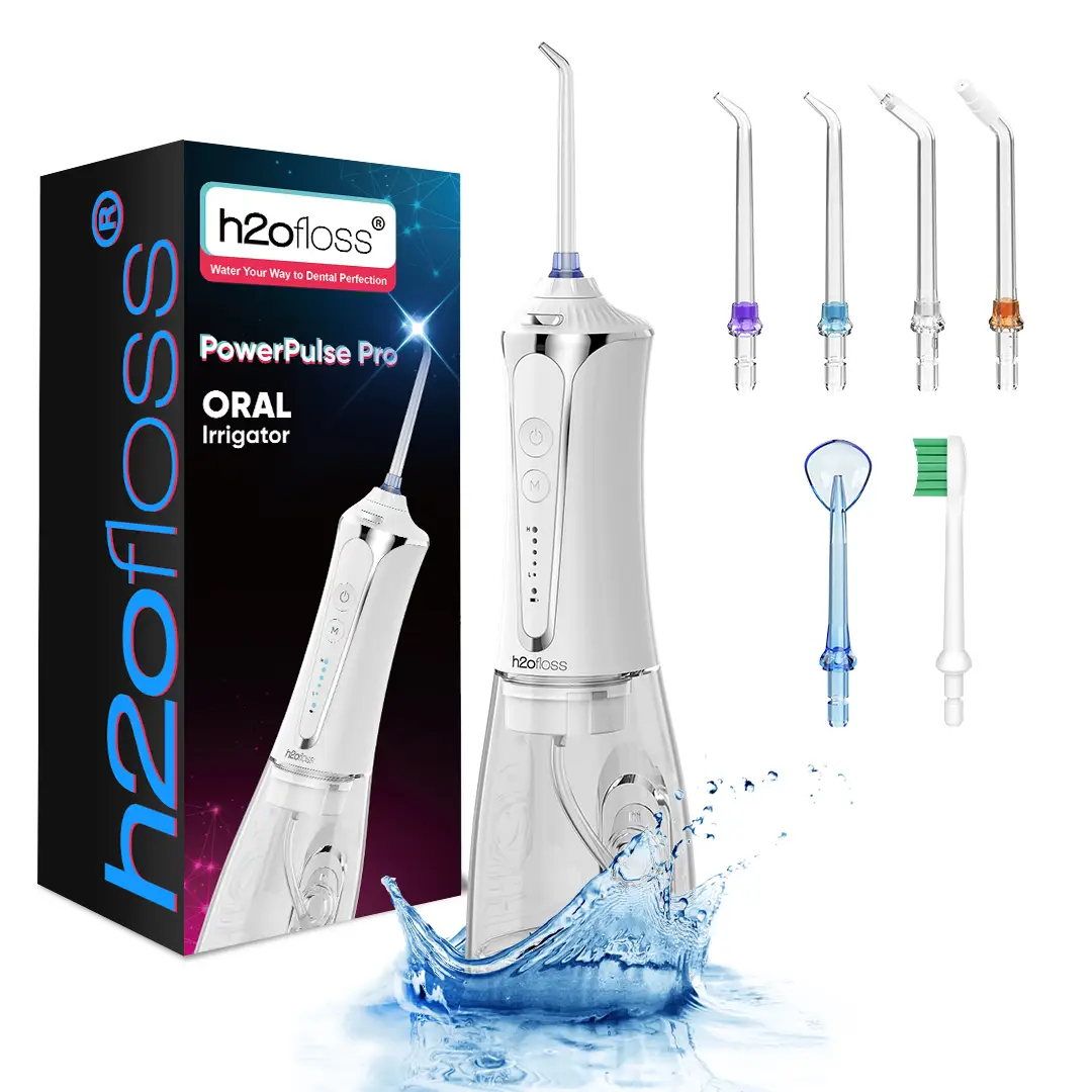 h2ofloss P11 Rechargeable Portable water flosser & Oral Irrigator – 300ML Water Tank, Whitening Tablets to Whiten Your Teeth, 5 Cleaning Modes, IPX7 W