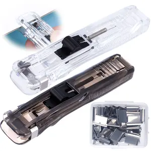 2 Pcs Portable Binder Clip Stapler with 100 Pcs Small Binder Clips Non-Destructive Paper Clam Dispenser for Office Home School