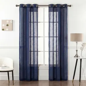4 Pcs Grommet Top Window Curtains - 34x84 in Cross Linen Fabric with Bead Embellishment, Elegant Light Filtering Home Decoration Drapes, Corded Blinds FT2525, Grommet Curtains