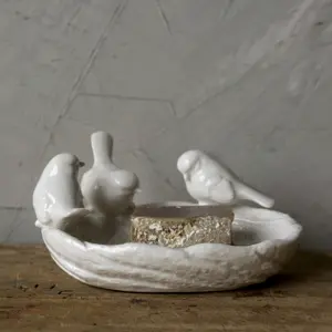 Ceramic Leaf Shaped Trinket Dish with Birds