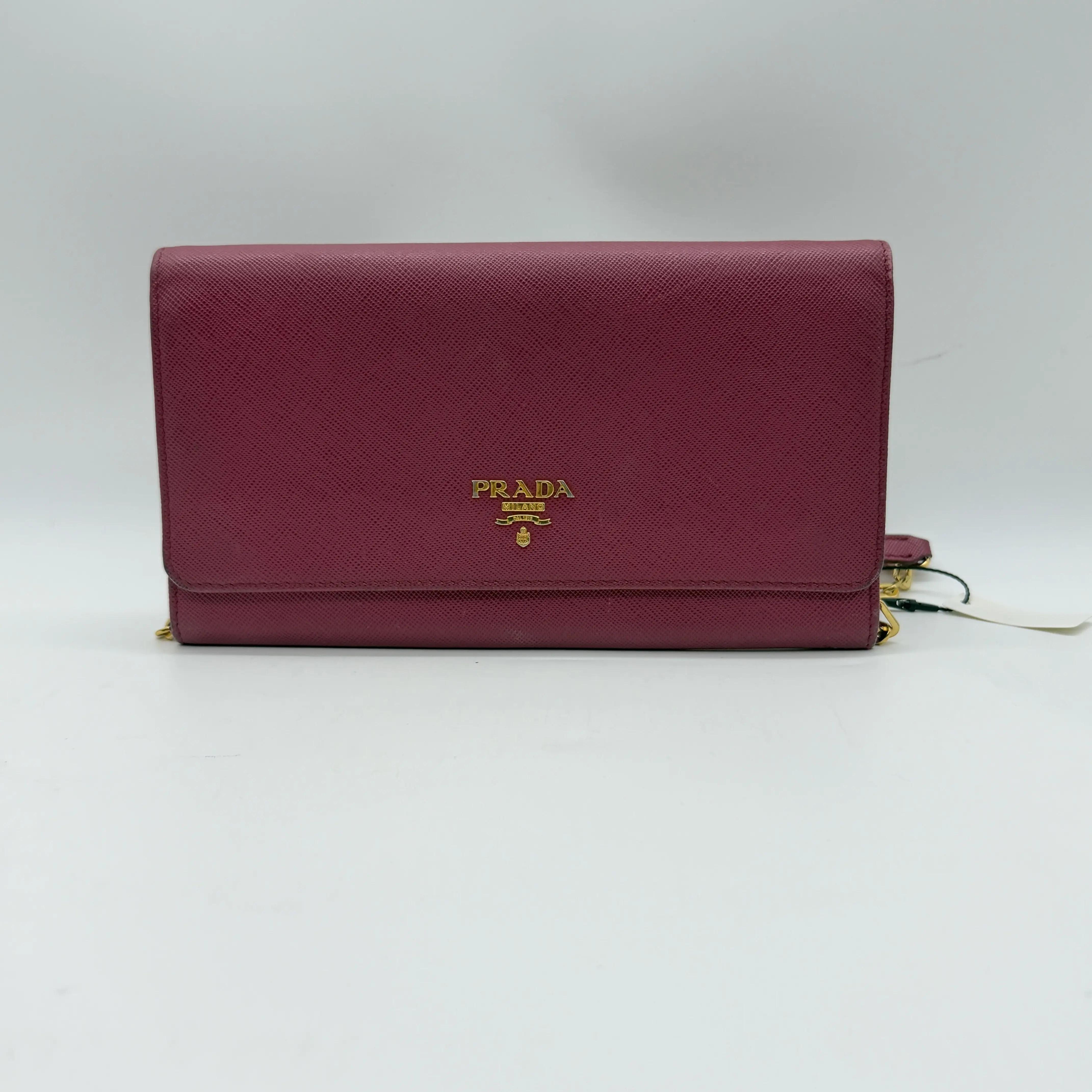 Pre-owned PRADA Classic Saffiano Leather Long Flap WOC Wallet – Raspberry Red