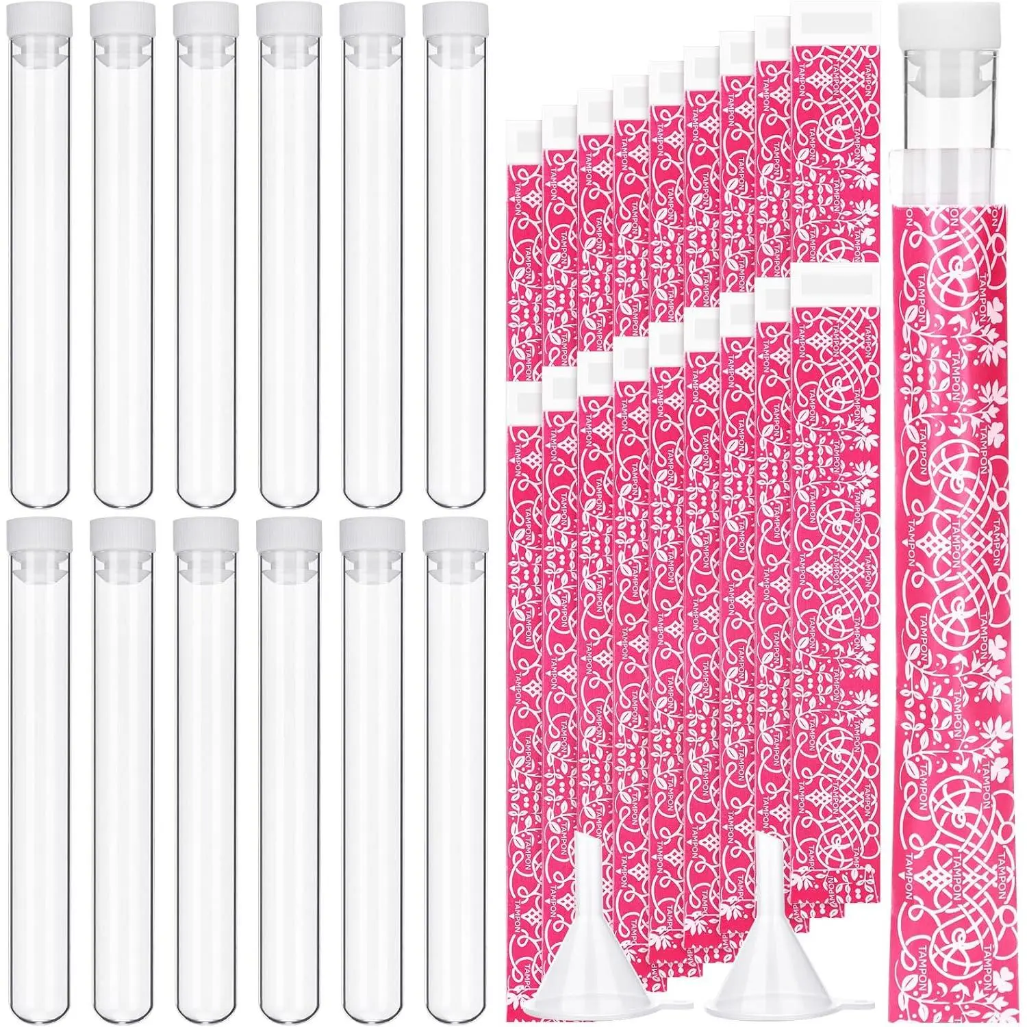 Women's 38-Pcs Plastic Tampon Flask Set, Reusable Tampon Wrappers, Tube Flasks, Containers & Funnels for Cruise Events, Long Lasting