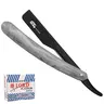 Men's Traditional Durable G4 Vision Professional Stainless Steel Straight Razor Kit - Ergonomic Lightweight Grip Handle, White Stone Design, 100 Non-Toxic Replaceable Blades for Smooth Beard/Mustache Shave
