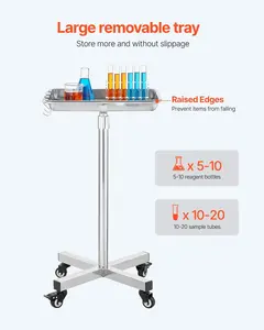 Mobile Mayo Stand With Adjustable Stainless Steel Mayo Tray, Height From 25.2 Inches Up To 39.8 Inches, Removable Tray, Durable Medical Grade Kitchen Cart, Hospital, Clinic, Or Catering Use, Smooth Rolling Caster Base