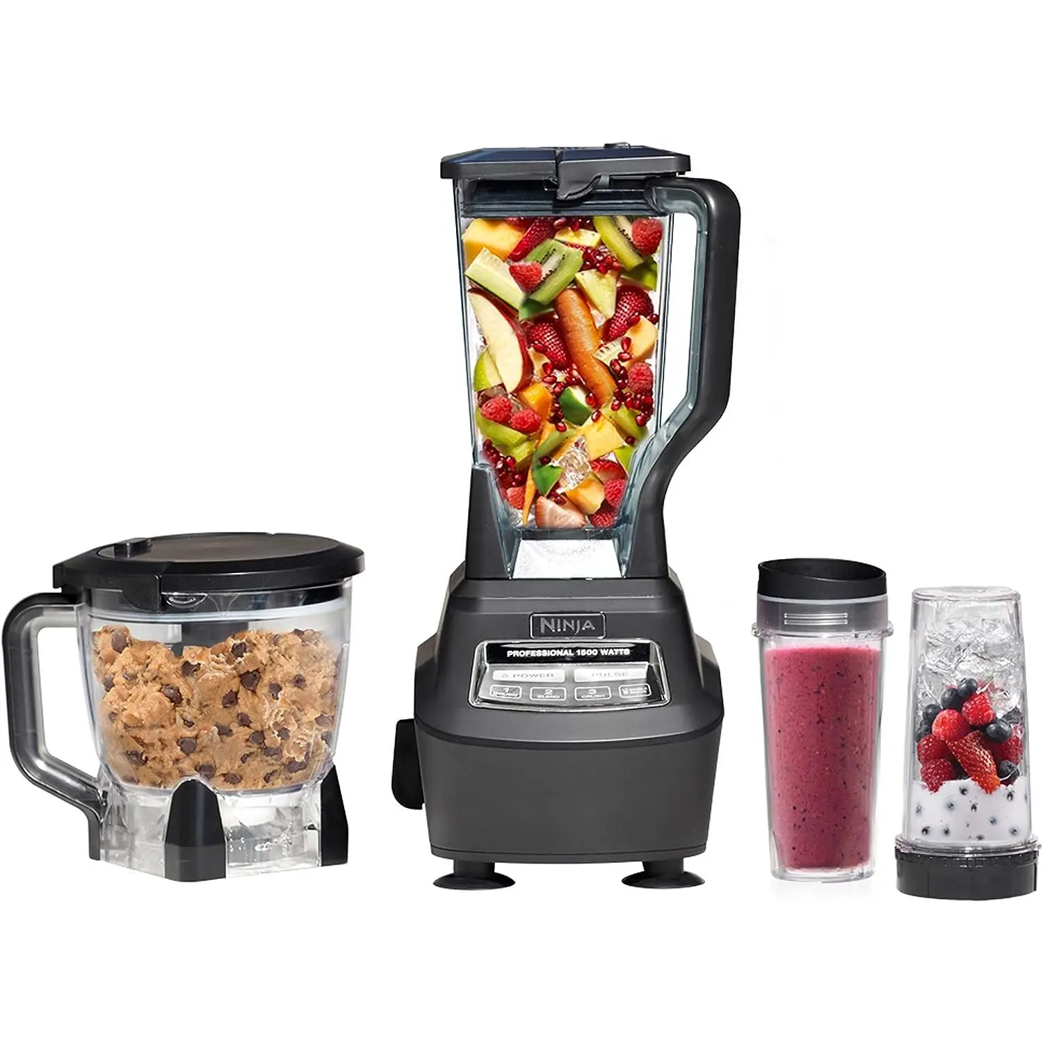 Ninja BL770 Mega Kitchen System, 1500W, 4 Functions for Smoothies, Processing, Dough, Drinks & More, with 72 Blender Pitcher, 64 Processor Bowl, (2) 1