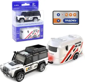 1/64 Mini Alloy RC Drift Car for Kids and Adults, High Speed Off-Road Remote Control Truck with Trailer, 3-Speed Modes, LED Lights, USB-C Charging, Long Battery Life, Indoor Outdoor Racing Toy, Great Gift for Birthday and Holidays