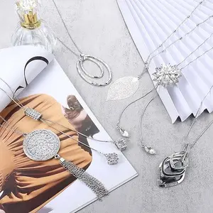 6PCS Women'S Stainless Steel Chain Necklaces with Floral, Tassel, Disk, Circle, and Leaf Pendants - Elegant Fashion Jewelry Set for Daily Wear, Christmas Gifts, Wedding Gifts,Elegant Necklace Set