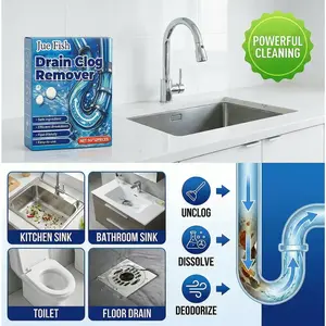 Strong Drain Effervescent Tablet for Kitchen & Bathroom Pipes, Dissolves 200 Clogs, Kills 99% Bacteria, Removes Odors, Unscented, 1 Box Cute Dinosaur-Shaped Toilet Bowl Cleaner Automatic Septic Safe