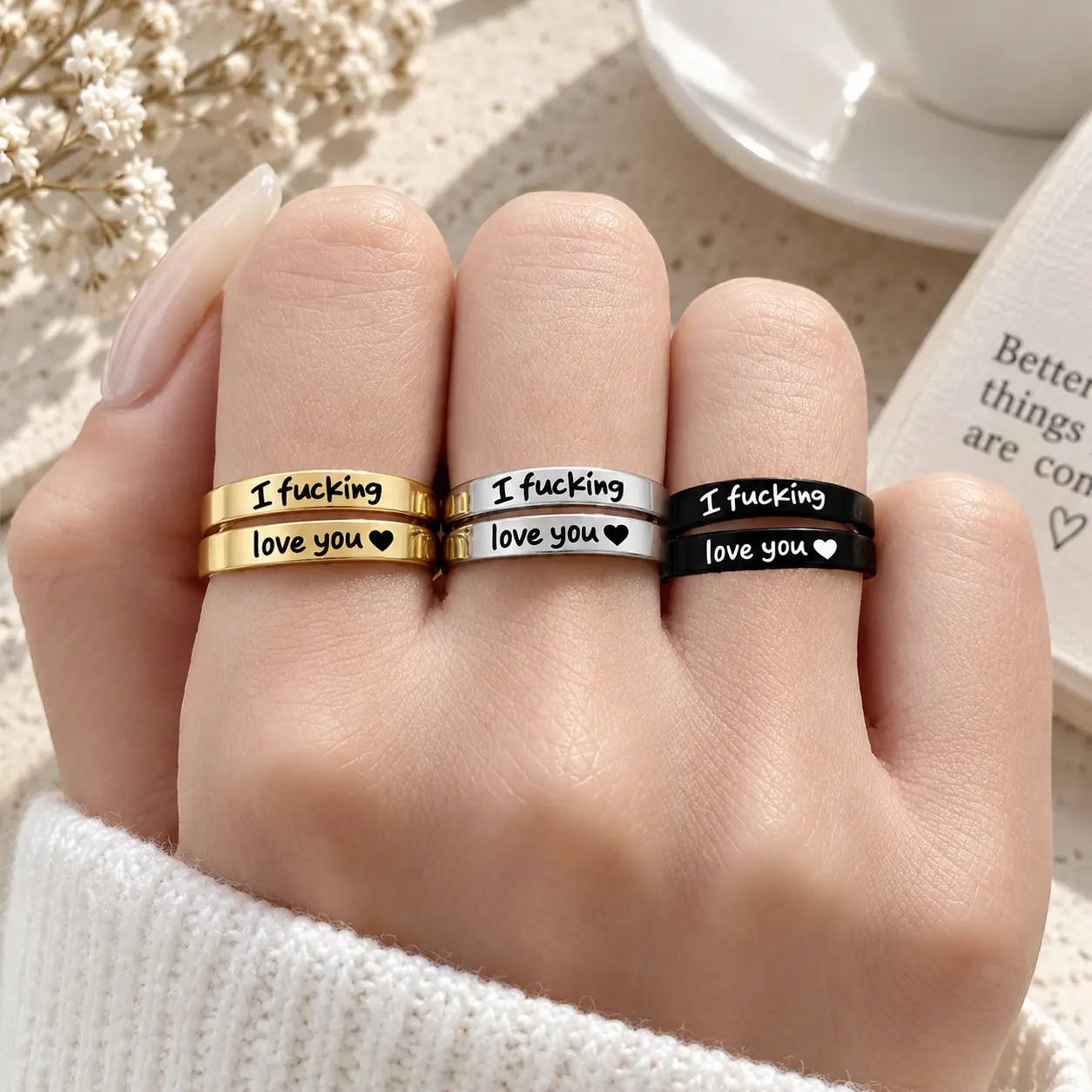 I Fcking Love You Ring for Women and Men -Adjustable Open Stainless Steel Rings ,Perfect for Couples/To My Girlfriend/Wife