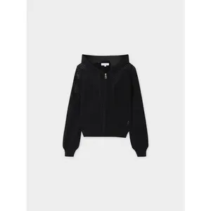 Zip Up Crochet Hoodie-Black