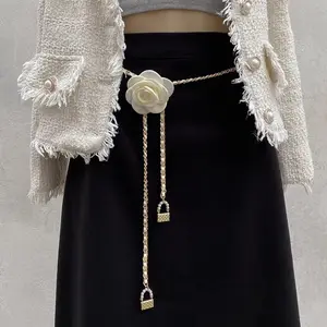 Camellia Waist Chain Accessory for Women, Flower Chain Belt Decoration for Dresses and Jeans, Trendy Chain