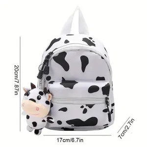 [Cute Mini Backpack] Adjustable Mini Cow Print Backpack | Zipper Closure, Utility Pockets, Soft Shell, Non, Casual Style, High School Backpack, Playful Design, Cute Backpack