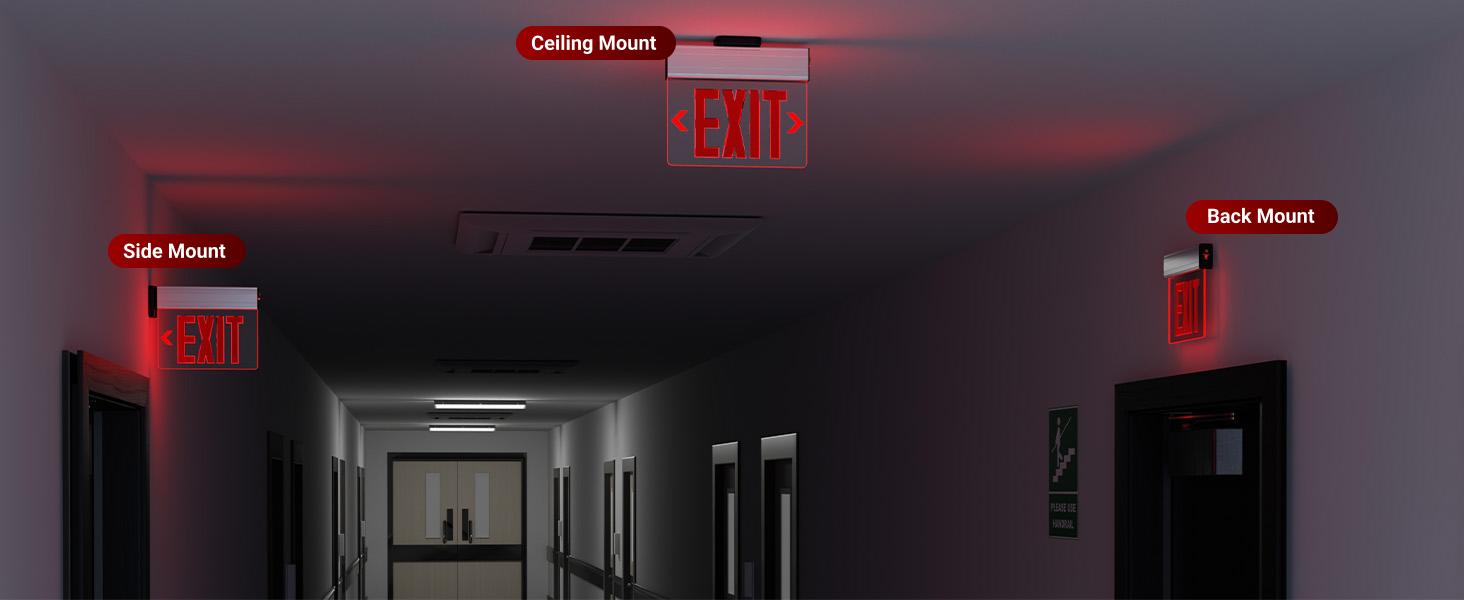 LED Edge-Lit Clear Exit Sign (Red), Single-Sided