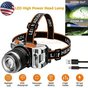 Rechargeable LED Headlamp 990000LM Zoomable Sensor Headlight 3 Modes Waterproof for Camping Hiking Running