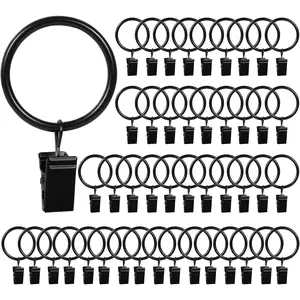 46 Pack Curtain Hooks,Curtain Rings with Clips,Metal Drapery Hooks Clips with Rings,Curtain Rod Clips for Drapes,Black Curtain Ring Inside Diameter 1 inch,Fits Curtain Rod Up to 1 inch