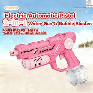 Dual-Function Electric Water Gun Bubble Machine (pink) Upgraded Electric Water Gun for Adults Kids Bubble Blaster Gun , Powerful Automatic Squirt Gun with Light,Automatic Bubble Blower Water Blaster Pistol Outdoor Summer Toys for Pool Beach Party