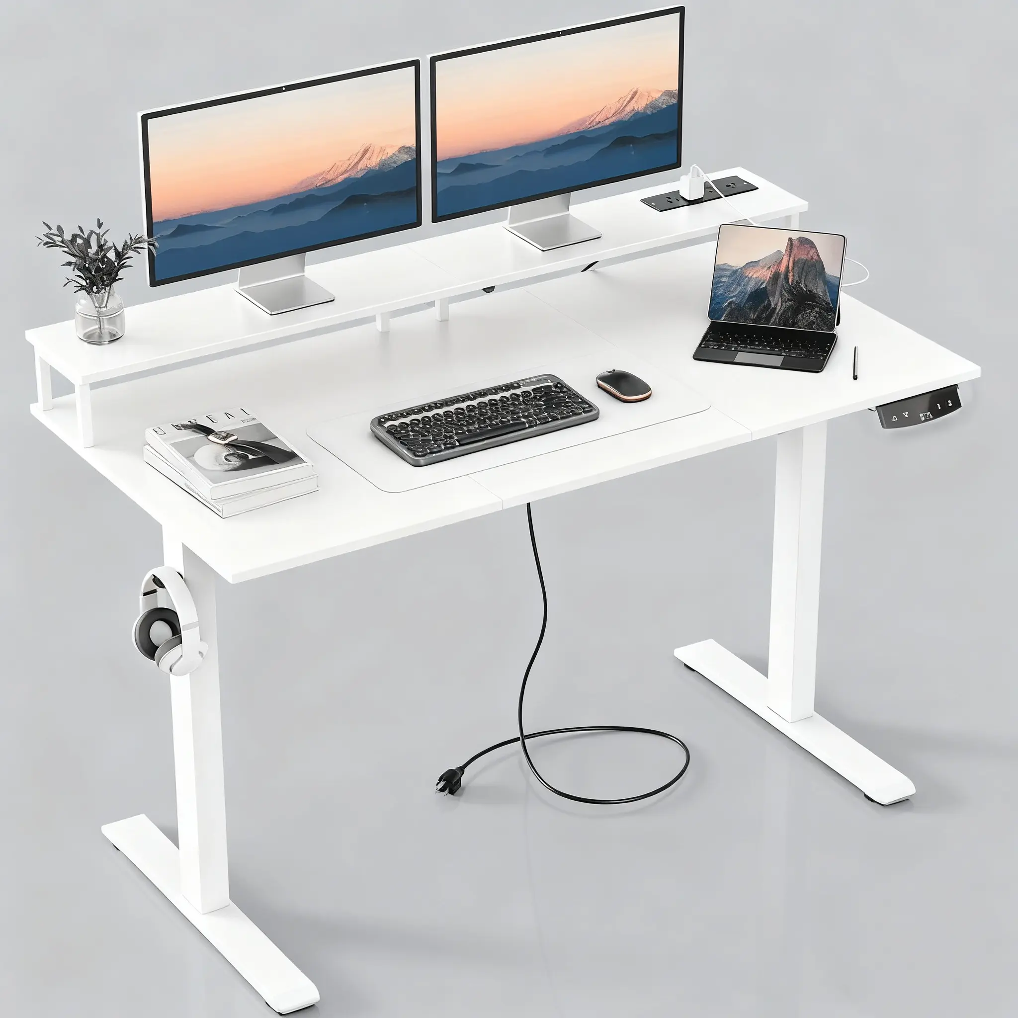 White+Monitor Stand & Power Outlets Included