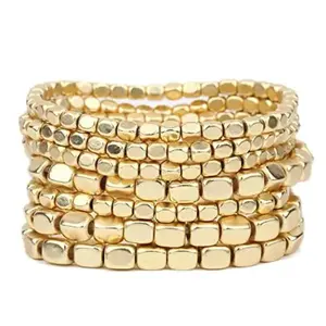 Women's Chunky Nugget Stacking Statement Stretch Bracelet Set of 7 (Matte Gold Tone) Trendy Bangles Jewelry Gift