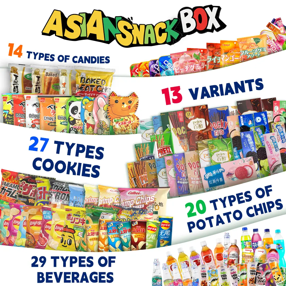 Asian Snack15 Full-size Box with 15 Items Including Casual Snacks Drama-Watching Cookies Potato Chips Beverages Bread Candies Perfect for Family Gathe