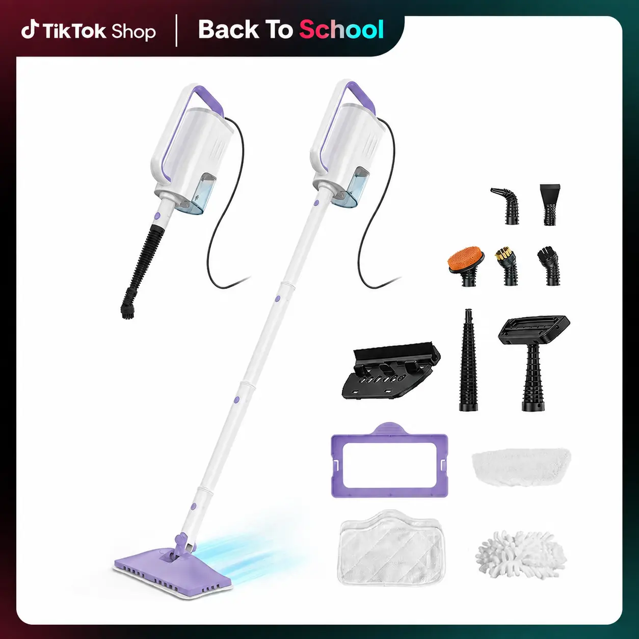 [BackToSchool]12-in-1 Steam Mop  Floor Cleaner with Detachable Handheld Steamer for Walls, Grout, Floors, Tiles, Carpets & Grease. Includes Multi-Function Accessories Cleaning Tools Cleaning Set