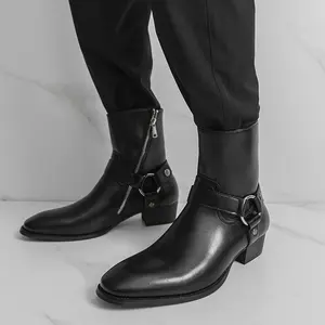 Brand GGOR High-Top Black Boots for Men Featuring Metal Details, Motorcycle Boots with Zippers, Pointed-Toe Boots in British And European Styles, Knight Boots for Outdoor Authority, And Casual Ankle Footwear