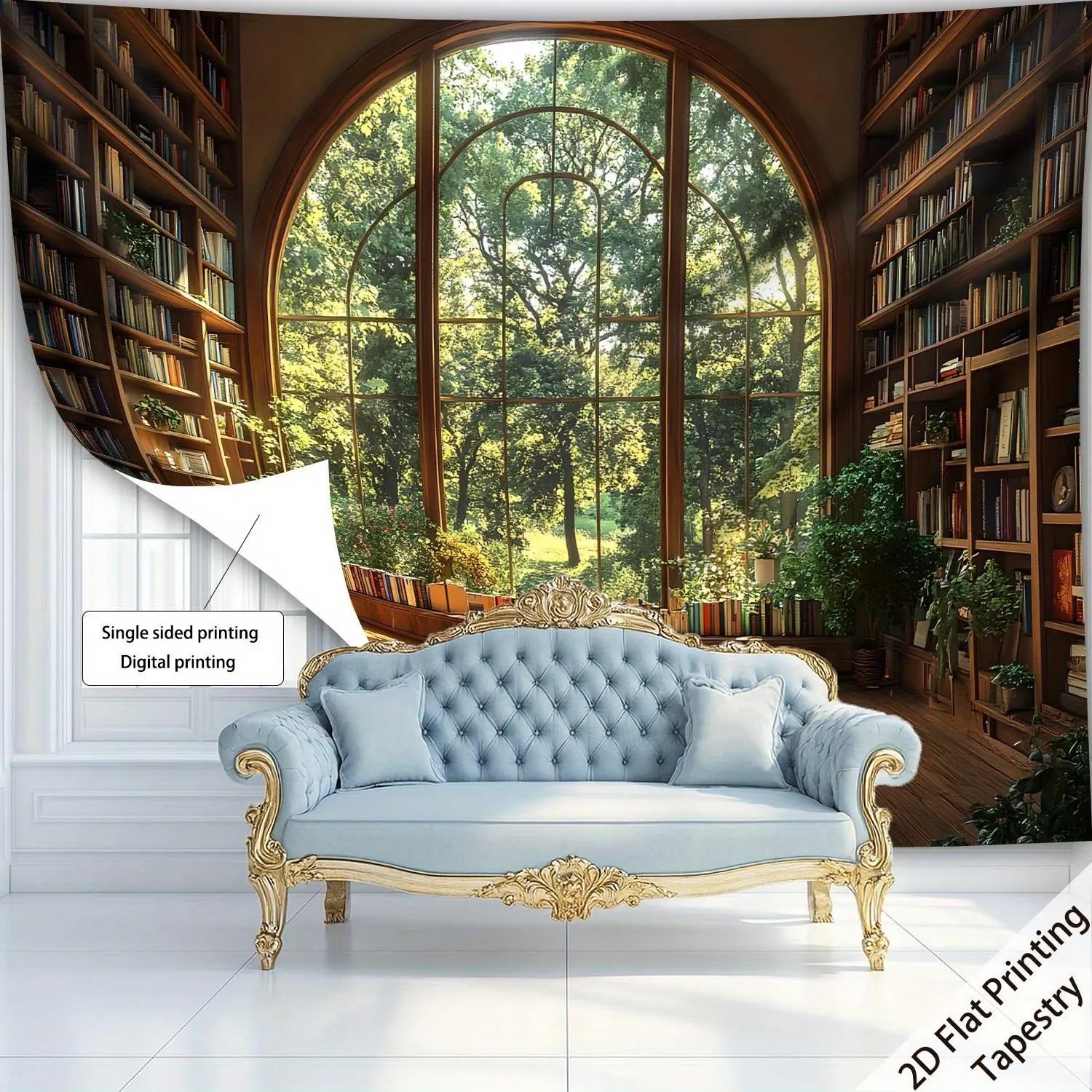 2D Flat - 2D Flat - [2D Flat Printing] 1pc Ultra Large Size Retro Library Forest Tapestry - Home Decoration - High Definition Digital Printing - Polyester - Suitable for Living Room, Bedroom, Office, Hostel with Free Hanging Clips Gift Wall