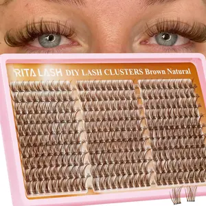 RITALASH 300PCS Brown Lash Clusters Kit Natural Wispy Lashes Cluster Eyelash Cluster Extensions Kit Individual Lashes Extensions Kit For DIY Waterproof & Long - Lasting Eyelashes Extensions (Light Brown10-16mm)