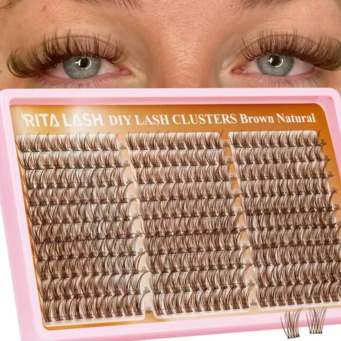 RITALASH 300PCS Brown Lash Clusters Kit Natural Wispy Lashes Cluster Eyelash Cluster Extensions Kit Individual Lashes Extensions Kit For DIY Waterproof & Long - Lasting Eyelashes Extensions Makeup Longer Looking Eyelashes (Light Brown10-16mm)