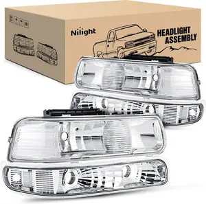 Nilight Headlight Assembly for 1999 2000 2001 2002 Chevy Silverado 1500 1500HD 2500 2500HD 3500 Chevrolet Tahoe Suburban Replacement Headlamp Housing Bumper Lights Set