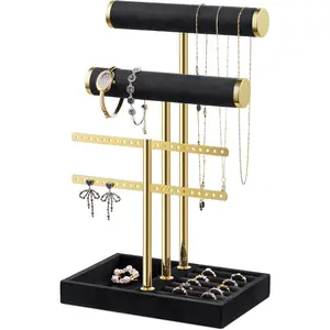 Bracelet Holder  Organizer Display - 3 Tier T Bar  Stand, Black  Storage for Bracelet, Necklaces, Earrings, Rings, Watches