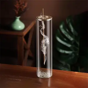 Glass Incense Holder, 1 Count Modern Clear Incense Burner with Removable Glass Ash Tray, Decorative Incense Holder for Home Decor Yoga Meditation, Fragrance Incense