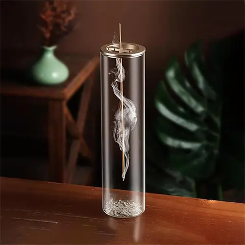 Glass Incense Holder, 1 Count Modern Clear Incense Burner with Removable Glass Ash Tray, Decorative Serene Incense Holder for Home Decor Yoga Meditation