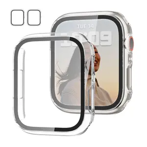2 Pack Protective Case with Tempered Glass Screen Protector for Apple Watch SE(2023) Series 6/5/4/SE 40mm, Ultra-Thin Protection Bumper Full Coverage Hard PC Case HD Ultra-Thin Case for iWatch 40mm Accessories Durable
