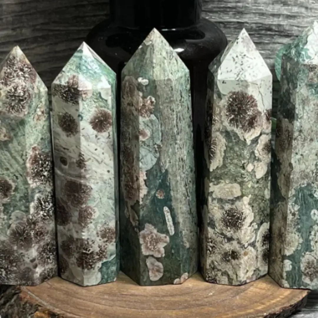 Green Flower Jasper Crystal Tower - Flower Rhyolite Tower - Sakura Jasper Point - Crystal Tower