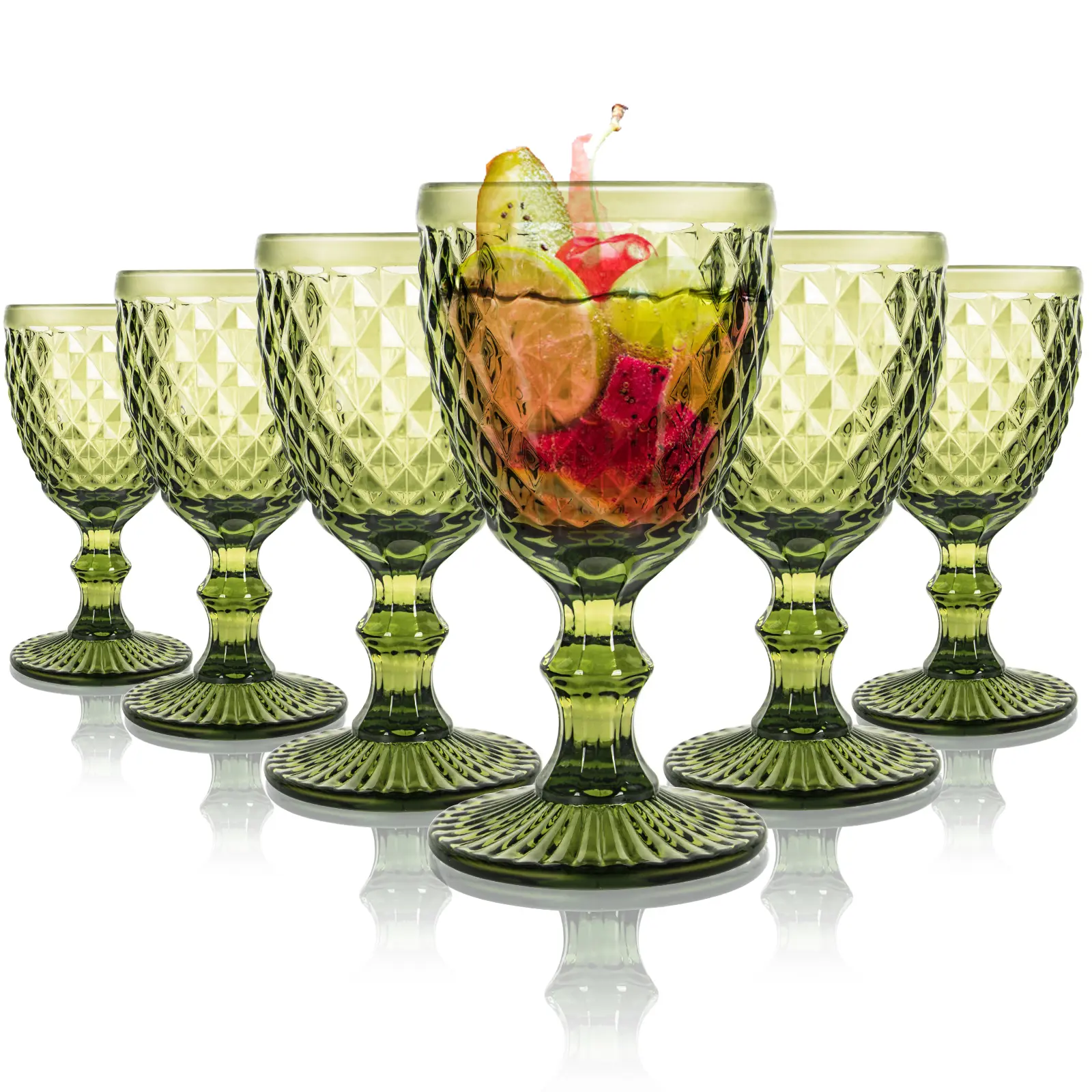 Set of 6 Coloured Drinking Glasses, Crystal Red Wine Glasses, Vintage Cocktail Glasses, 8Oz Retro Champagne Glasses Gothic Glass Tumblers for Party, Wedding, Gifts for Wine Lovers (Green)