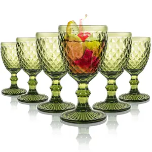 Set of 6 Coloured Drinking Glasses, Crystal Red Wine Glasses, Vintage Cocktail Glasses, 8Oz Retro Champagne Glasses Gothic Glass Tumblers for Party, Wedding, Gifts for Wine Lovers (Green)