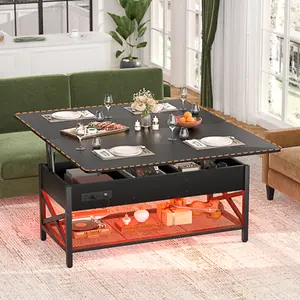 Cyclysio Coffee Table, Lift Top Coffee Tables for Living Room, Rising Tabletop Wood Dining Center Tables with Storage Shelf ,Dining Table