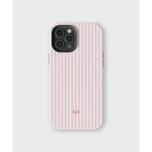 Customized Pink Striped Shockproof Cellphone Case - Rubber & Polycarbonate Protection, Monogrammed Preppy Accessory, Wireless Tech Accessory for iPhone 17,16,15,14,13,12,11,X,Pro Max,Plus (Summer Coastal Design)