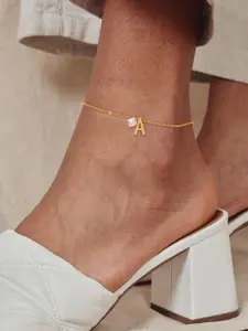 1Pcs Artificial Crystal Initial Pendant Women Anklet Fashion Stainless Steel Chain Anklet For Women